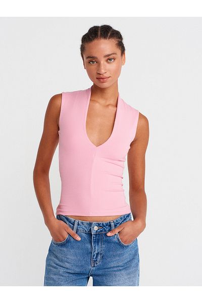 Dilvin 31925 Sleeveless Top-Dark Pink