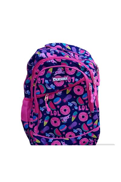 Durable School bag 4 compartments, 2 side pockets, girls, Blue Multicolor, 45x30x13 cm