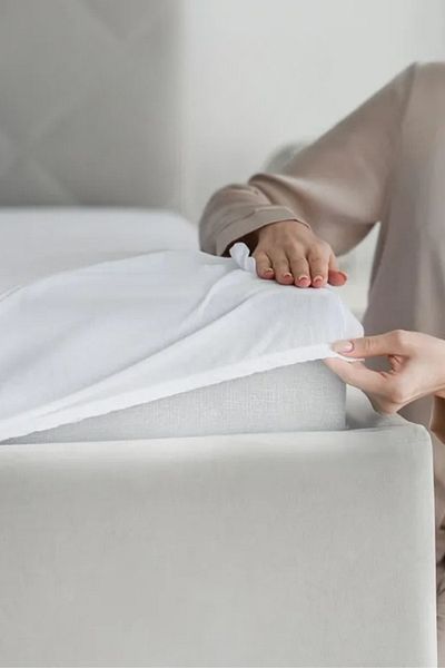Anılsan ملاءة مطاطية مفردة/مزدوجة بيضاء سادة 100% قطن، 83 سلك