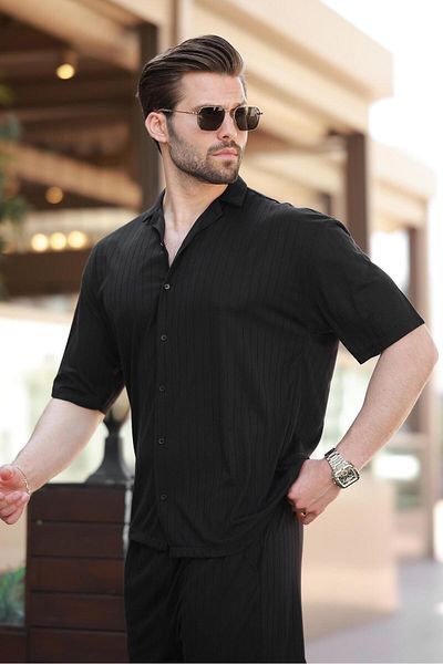 Madmext Black Basic Men's Shirt Suit E7315
