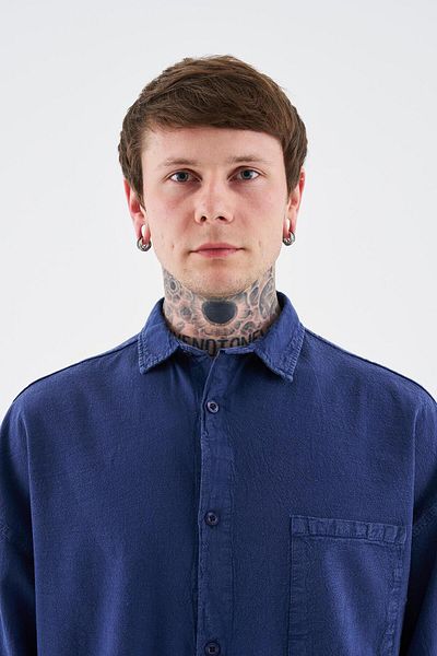 Machinist Men's Effected Washed Basic Long Sleeve Midnight Blue Shirt