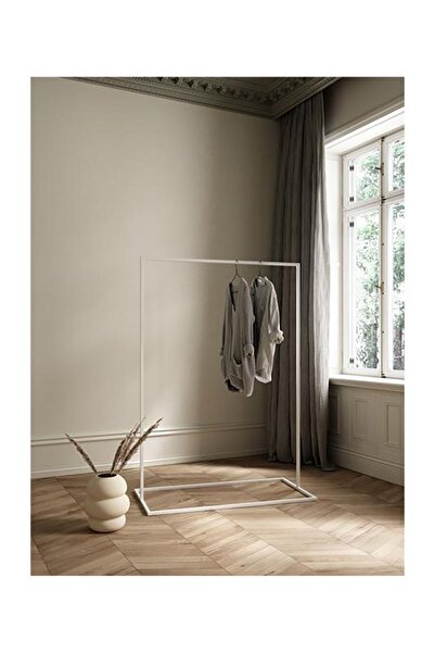 Hitit Dekorasyon Sort Beyaz Metal Elbise Askılığı Büyük