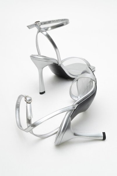 Lizy Shoes Silver patent thin heeled women's shoes
