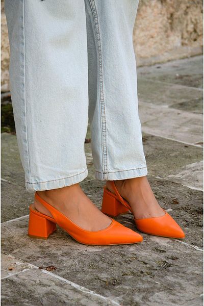 LamintaGlobal PANTOFI DE DAMA TULIP ORANGE CU TACURI GROS