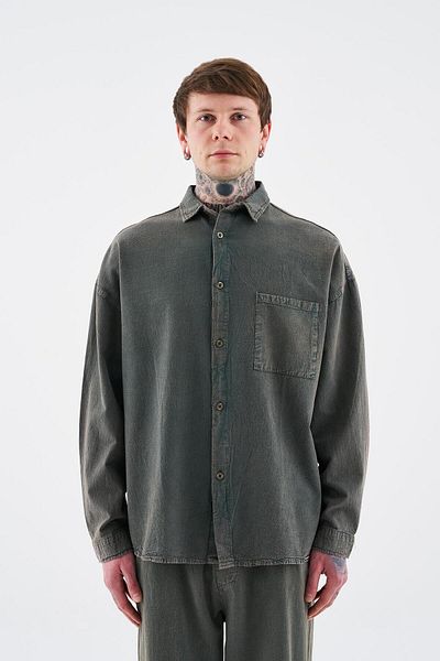 Machinist Men's Effected Washed Basic Long Sleeve Soft Beige Shirt