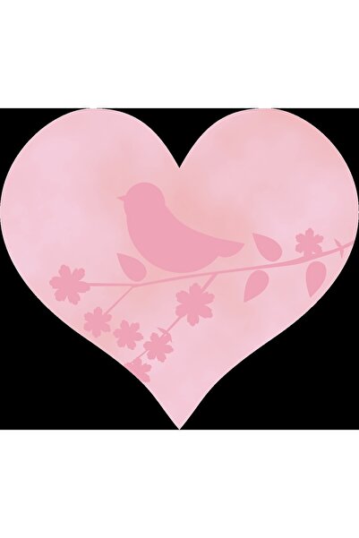 Reysa Tasarım Pink Heart Wall Sticker with Bird and Flower Silhouette