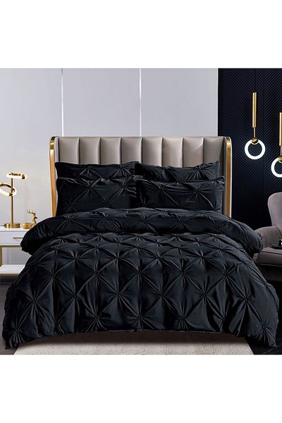 CHIRASO Lenjerie pat CHIRASO, FINET, 6 piese, Cearceaf Clasic 230x250 cm, 4 Fețe Pernă, negru