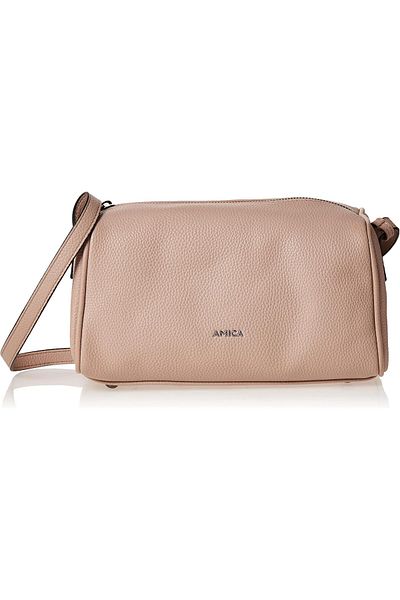 AMICA Veronica Women's Barrel Crossbody Beige Mushroom Handbag With Adjustable Strap, M