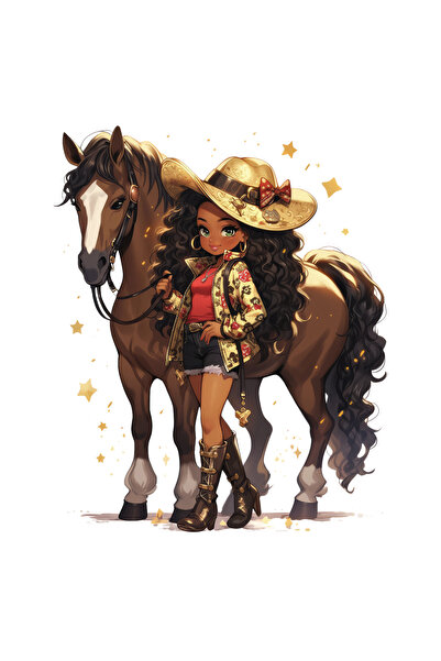 Reysa Tasarım Cowgirl with Floral Jacket and Hat Wall Sticker