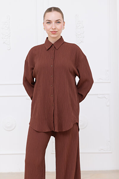 Meşe Moda καφέ πουκάμισο μουσελίνας