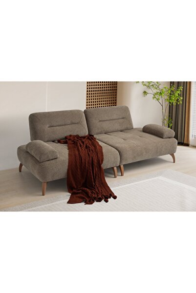Yuvaset Home Riva Ahşap Ayaklı 3 lü Kahverengi Kanepe