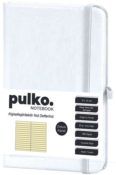 PULKO Notebook Notepad, (9X14Cm), Thermo Leather, Textured Hard Cover, 196 Pages, Lined, 036, White