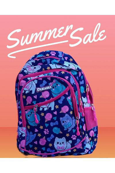 Durable School bag 4 compartments, 2 side pockets, girls, multicolor, Kittens pattern 45x30x13 cm