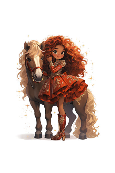 Reysa Tasarım ملصق حائط لفتاة رعاة البقر اللطيفة ذات الشعر الأحمر والملابس ال...