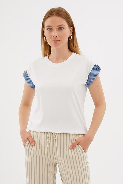 Fashion Friends Μπλούζα από 100% βαμβάκι με γαρνιρισμένα μανίκια Λευκό