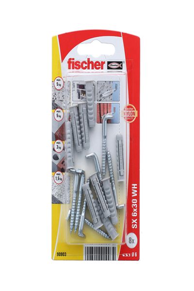 Fischer Expansion Plug SX 6 x 30 WH with Angle Hook