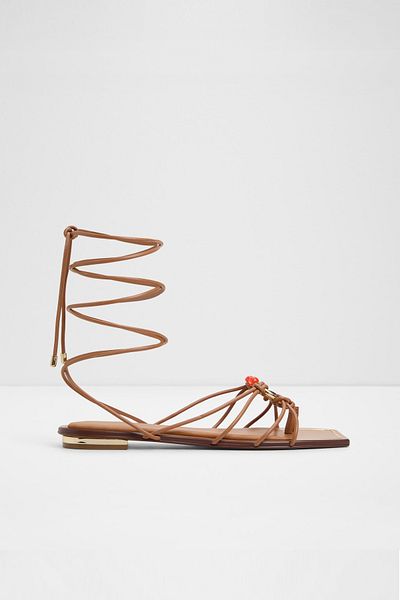 Aldo Nırena - Women's Faux Leather Medium Brown Lace-Up Flat Sandals