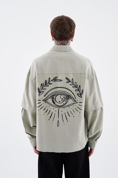 Machinist Men's Printed Detachable Sleeve Mint Green Shirt