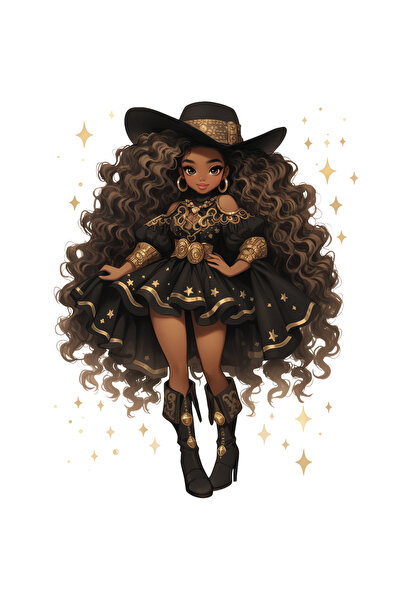 Reysa Tasarım ملصق حائط لفتاة رعاة البقر مع فستان مكشكش وردي اللون