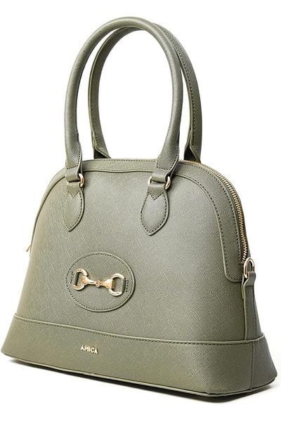 AMICA Evita Women’s Dome Shaped Satchel Green Handbag With Detachable Shoulder Strap