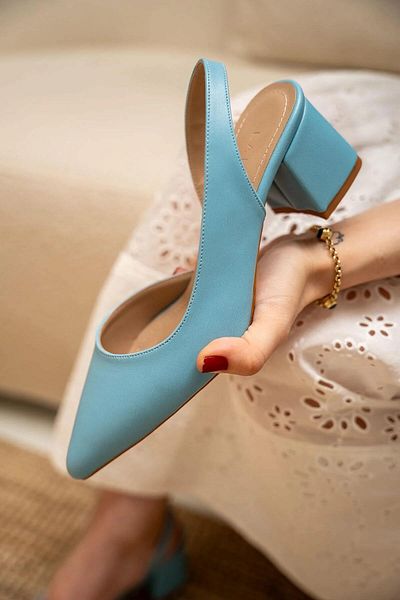 LamintaGlobal PANTOFI DE DAMA TULIP BABY BLUE CU TOC GROS