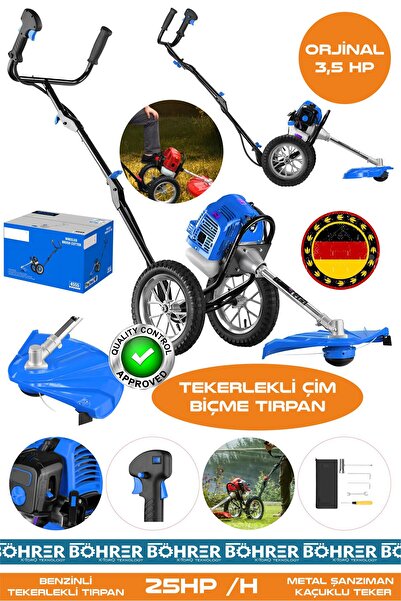 BÖHRER Alman Pro BA01075M 25Hp/H Tekerlekli Benzinli Diken Çalı Çim Biçme Tırpan Makinesi