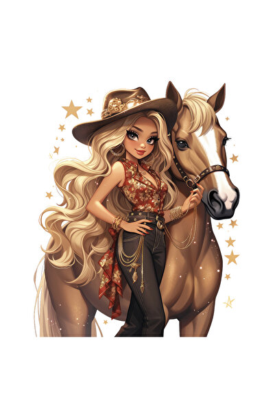Reysa Tasarım Cowgirl Wall Sticker with Red Patterned Blouse and Hat