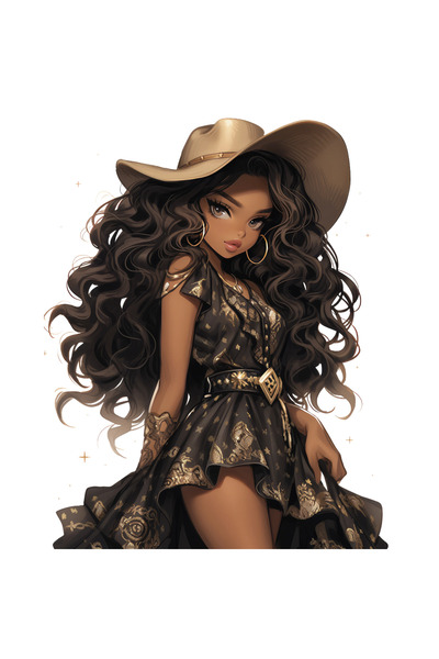 Reysa Tasarım Cowgirl in Patterned Black and Gold Dress Wall Sticker
