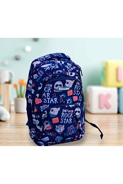 Durable School bag 4 compartments, 2 side pockets, Boys, Blue, Rock Star, 45x30x13 cm