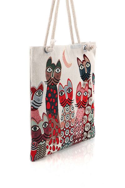 Bursa İpek Cat Pattern Tapestry Shoulder Bag