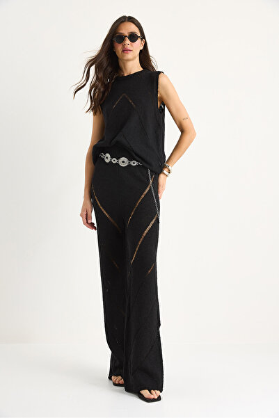 Bianco Lucci Women's Thick Strap Blouse with Loose Pants Thin Summer Knitwear Bottom-Top Set 20251013