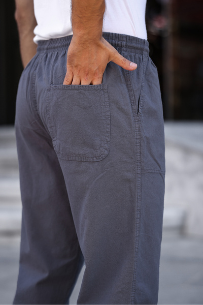 YXC Trend Maker Men's Relaxed Fit Summer Linen Blend Smoked Men's Trousers