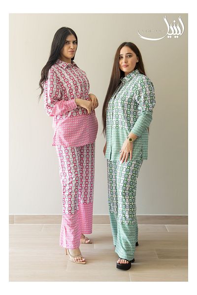 LINELLE Ladies Co-ord Pant Set- Printed Shirt and Pant with Long Sleeves.