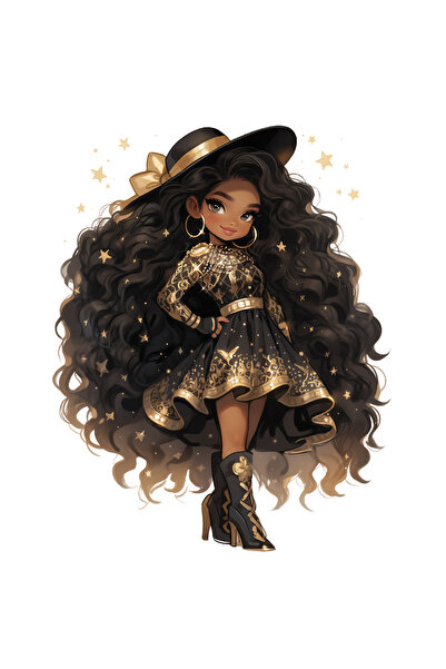 Reysa Tasarım Cowgirl with Star Patterned Dress and Hat Wall Sticker