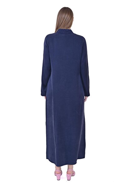 Invee Snake Pattern Lyocell Long Shirt Dark Blue