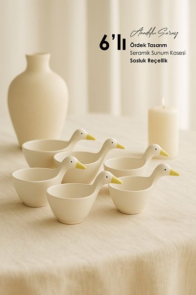 Anadolu Saray 6 Pieces Duck Design Handmade Ceramic Serving Presentation Bowl Sauce Bowl Jam Bowl Treat