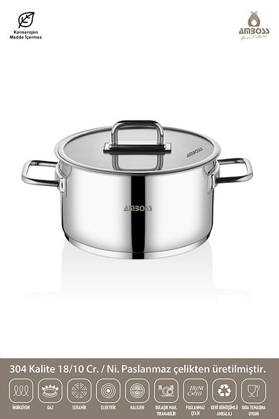Amboss Nova Stainless Steel Deep Pot with Glass Lid 26X15 cm
