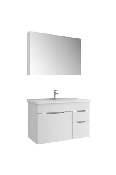 KALE Stora 100 Cm Parlak Beyaz Banyo Dolabı Takımı 610100200916