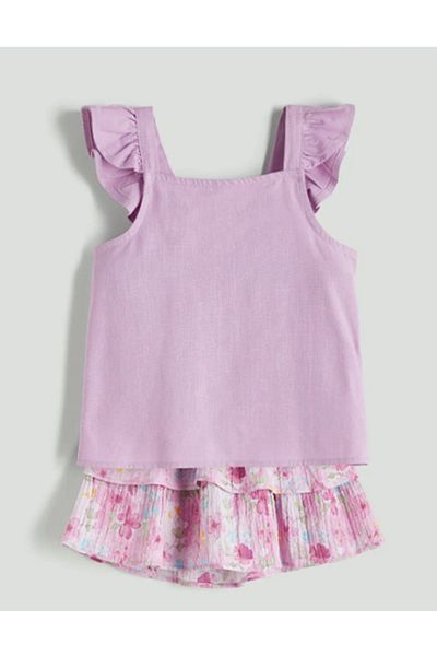 LC Waikiki Lc Wai̇ki̇ki̇ Lilac Bow Girl's Blouse and Skirt 2-Pack