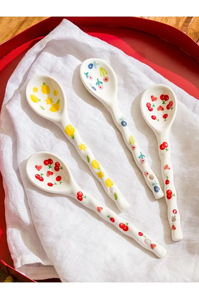 LC Waikiki Lcw Home Mixed 4 Piece Printed Ceramic Spoon Set