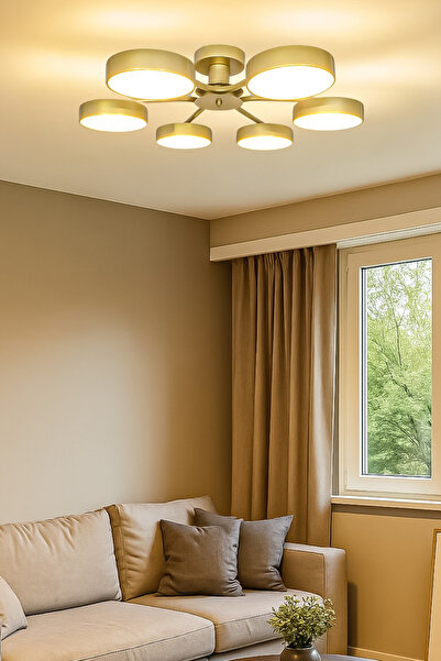 Turanconcept Güneş Modern Tasarım 6lı Led Avize Enerji Tasarruflu 3 Renk Işık Salon Yatak Odası Yemek Odası