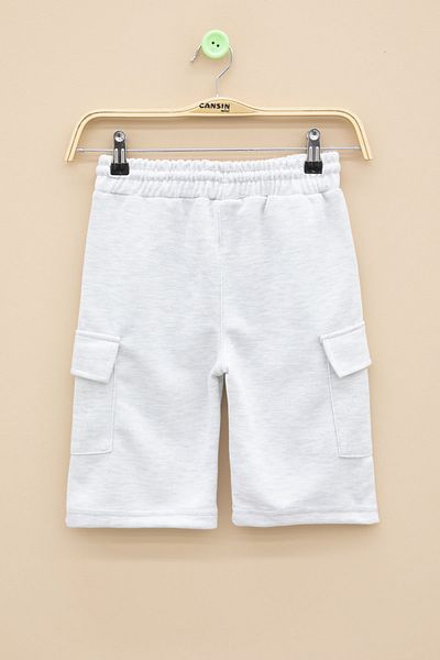 Cansın Mini Light Gray Boys Shorts with Elastic Waist and Double Cargo Pockets 21177