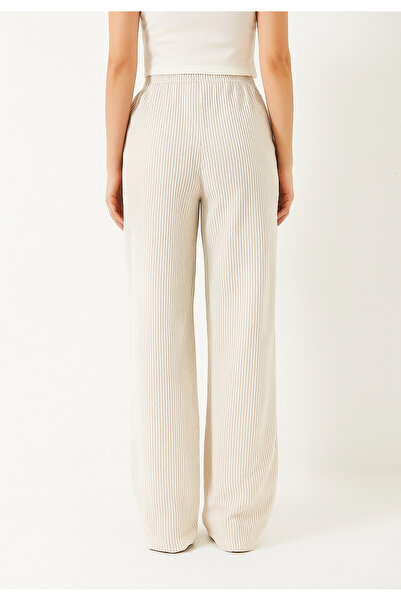BELISTIL Butter Yellow/Sarı Beli Lastikli Çizgili Esnek Kadın Pantolon
