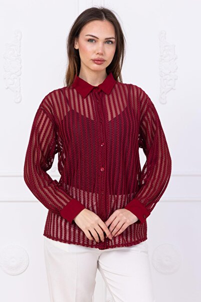 SENSTIL Transparan Gömlek Bordo SS2746