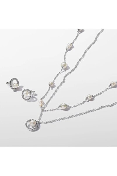 Pandora Cercei Rotunzi Tip Halo Pave Cu Perle De Apa Dulce - Argint 925