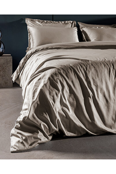 Madame Coco Thalie Çift Kişilik %100 Pamuk Çizgili - 300TC Saten Nevresim Takımı - Bej