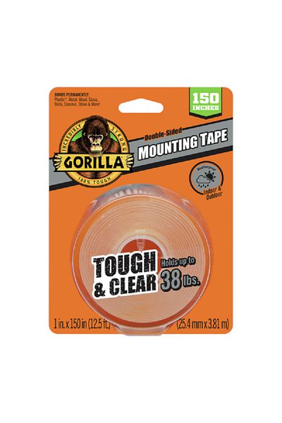 GORILLA Indoor and Outdoor Double Sided Strong Adhesion Mounting Tape Clear 1 x 150inch