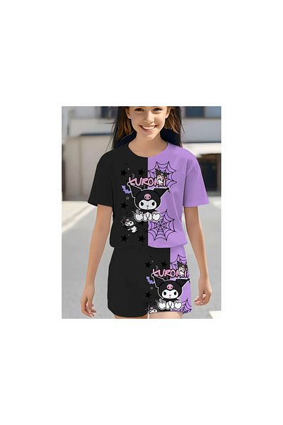 Keywest Children's Double Color Black Purple T-Shirt Shorts Set