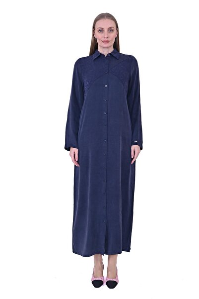 Invee Snake Pattern Lyocell Long Shirt Dark Blue