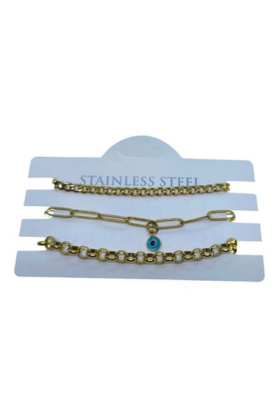 stainless steell Gold Color Cadena Paperclip Eye Doc Chain Combination Steel Bracelet